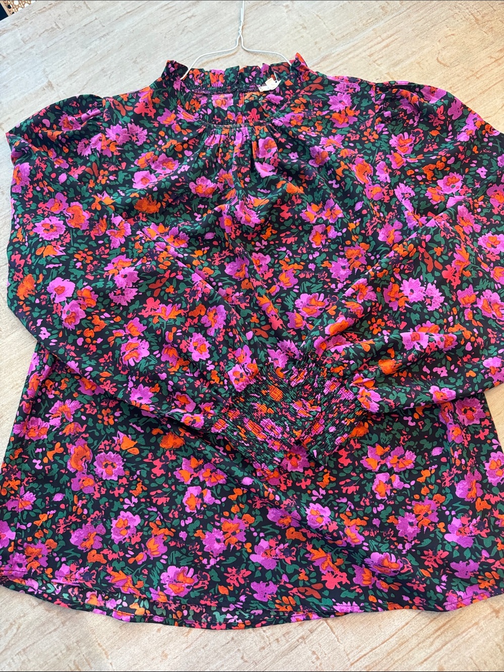JODIFL Floral Smocked-Neck Blouse in Pink, Orange & Green